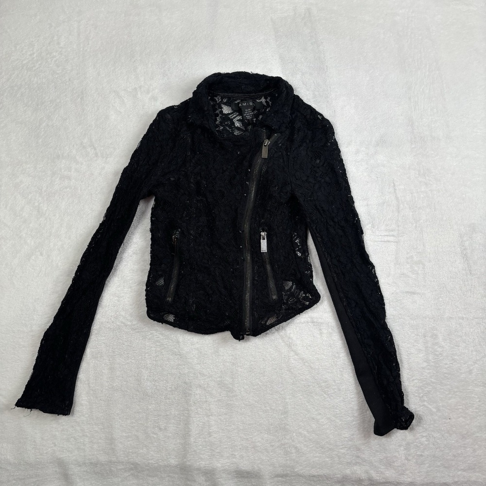 Y2K Amisu Black Floral Lace Long Sleeve Jacket Full Zip Women's Size 4